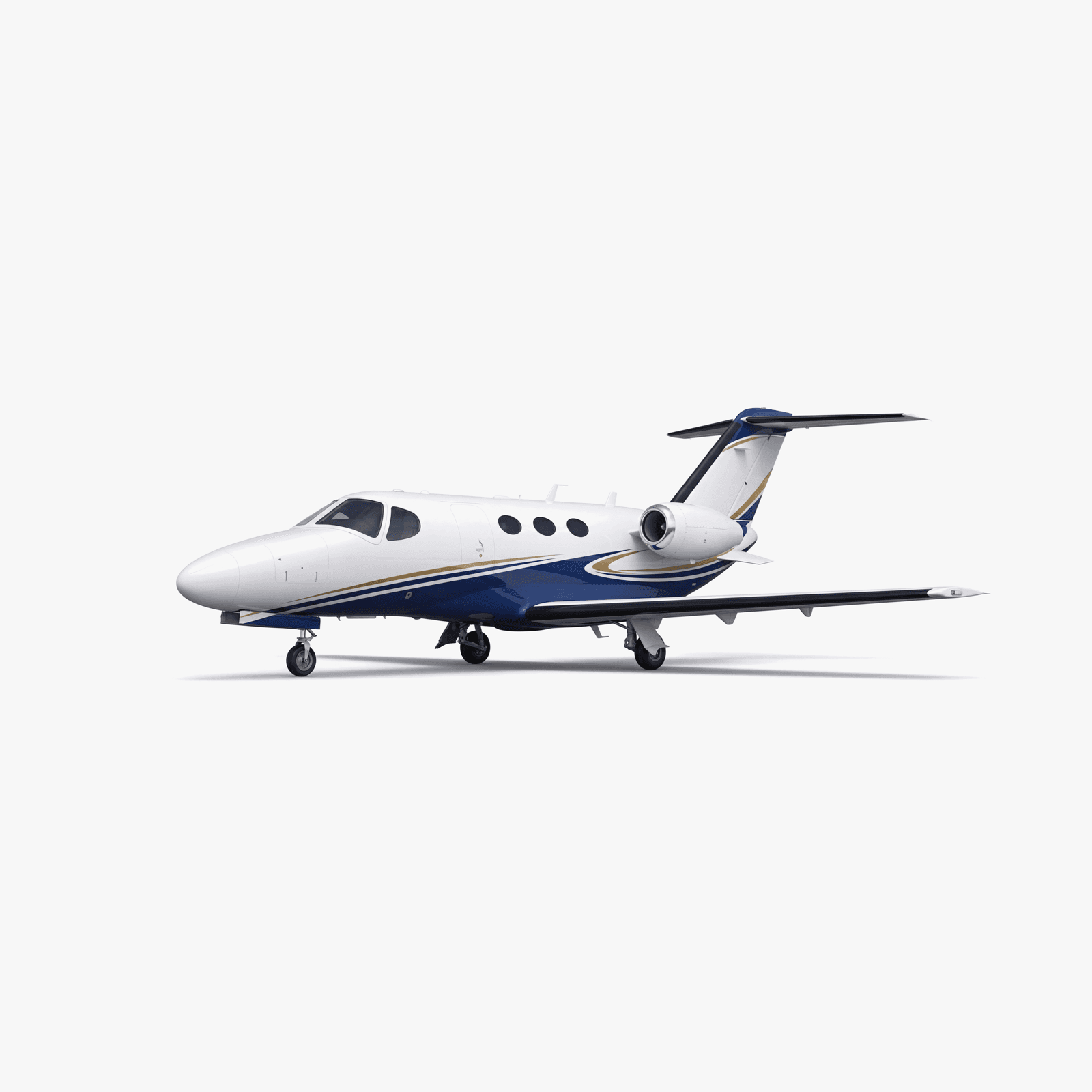 Citation Mustang profil latéral 3D montrant le fuselage, les ailes et les moteurs