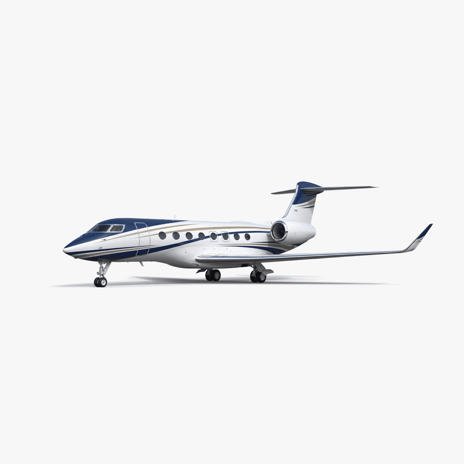 Gulfstream G650ER flagship jet 3D view showing swept wing, Rolls-Royce engines and 7,500nm global reach